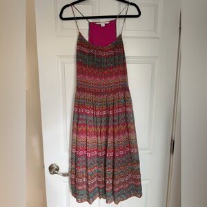 Diane Von Furstenberg Boho Multi Chevron & Floral Mini Silk Dress sz large